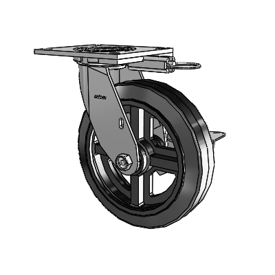 4 Series 2 Inch Wide Top Plate Swivel Caster with 8 x 2 MR - Moldon Rubber (Cast Iron Core) Wheel and Side Lock Brake