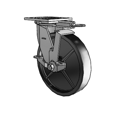 4 Series 1 1/2" Casters Top Plate Swivel Zinc with 8 x 1.5 Polyolefin Wheel and Top Lock Brake