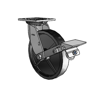 4 Series 1 1/2" Casters Top Plate Swivel Zinc with 8 x 1.5 Polyolefin Wheel and Tread Lock Brake