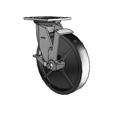 4 Series 1 1/2" Casters Top Plate Swivel Zinc with 8 x 1.5 Polyolefin Wheel and Top Lock Brake