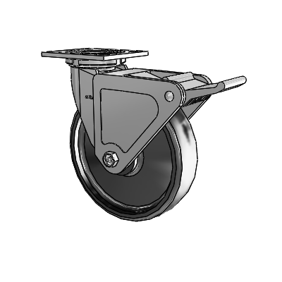 4 Series 2 Inch Wide Top Plate Swivel Caster with 8 x 2 Endura Solid Elastomer Wheel and Tech Lock Brake