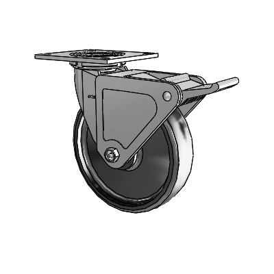 Roulette pivotante de la série 4, avec plaque supérieure de 2 pouces de large, équipée d'une roue en élastomère plein Endura de 8 x 2 et d'un frein Tech Lock
