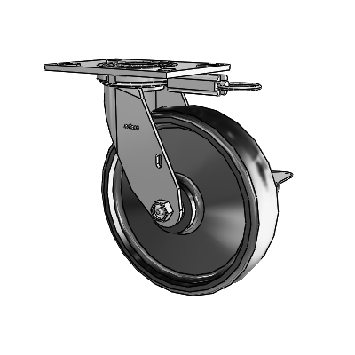 4 Series 2 Inch Wide Top Plate Swivel Caster with 8 x 2 Endura Solid Elastomer Wheel and Side Lock Brake