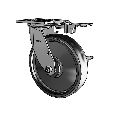 4 Series 2 Inch Wide Top Plate Swivel Caster with 8 x 2 Endura Solid Elastomer Wheel and Side Lock Brake