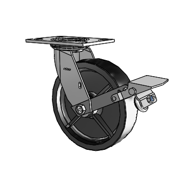 4 Series 2 Inch Wide Top Plate Swivel Caster with 8 x 2 Polyolefin Wheel and Tread Lock Brake