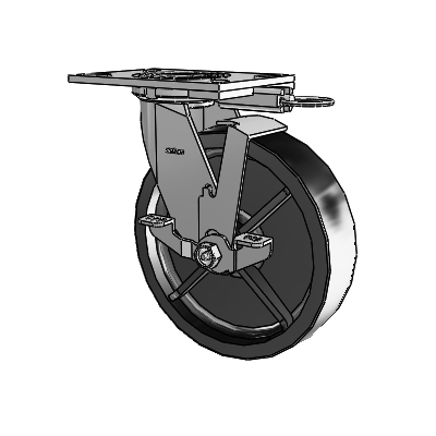 Roulette pivotante de la série 4, avec plaque supérieure de 2 pouces de large, roue en polyoléfine de 8 x 2 et frein de blocage supérieur