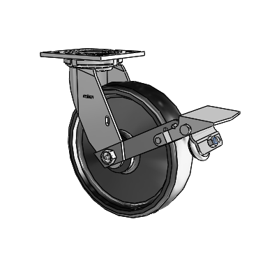 4 Series 2 Inch Wide Top Plate Swivel Caster with 8 x 2 Endura Solid Elastomer Wheel and Tread Lock Brake