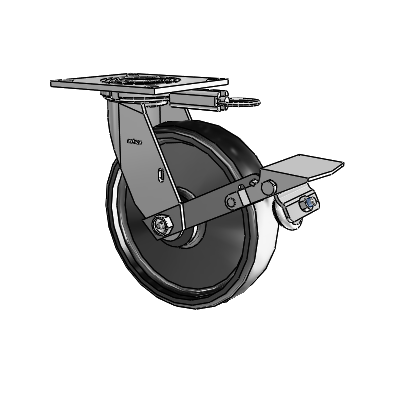 4 Series 2 Inch Wide Top Plate Swivel Caster with 8 x 2 Endura Solid Elastomer Wheel and Tread Lock Brake