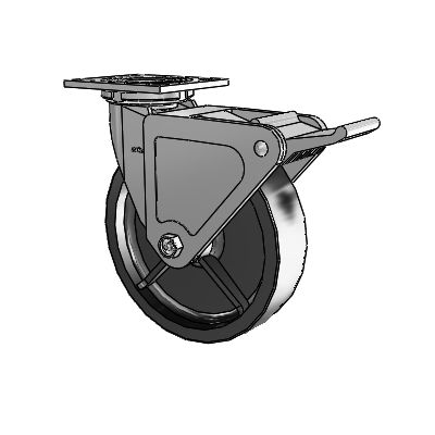 Roulette pivotante de la série 4 avec plaque supérieure de 2 pouces de large, équipée d'une roue en polyoléfine de 8 x 2 et d'un frein Tech Lock