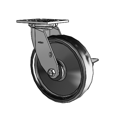 Roulette pivotante de la série 4 avec plaque supérieure de 2 pouces de large, équipée d'une roue en élastomère plein Endura de 8 x 2 et d'un frein à blocage latéral