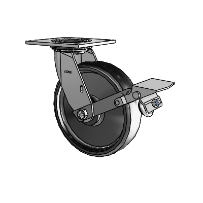 4 Series 2 Inch Wide Top Plate Swivel Caster with 8 x 2 Endura Solid Elastomer Wheel and Tread Lock Brake