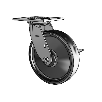 4 Series 2 Inch Wide Top Plate Swivel Caster with 8 x 2 Endura Solid Elastomer Wheel and Side Lock Brake