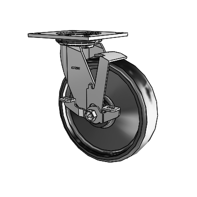 4 Series 2 Inch Wide Top Plate Swivel Caster with 8 x 2 Endura Solid Elastomer Wheel and Top Lock Brake