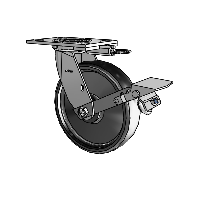 4 Series 2 Inch Wide Top Plate Swivel Caster with 8 x 2 Endura Solid Elastomer Wheel and Tread Lock Brake