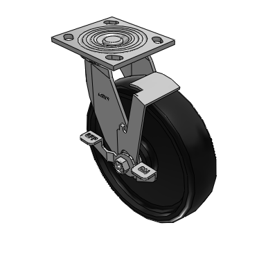 4 Series 2 Inch Wide Top Plate Swivel Caster with 8 x 2 Endura Solid Elastomer Wheel and Top Lock Brake