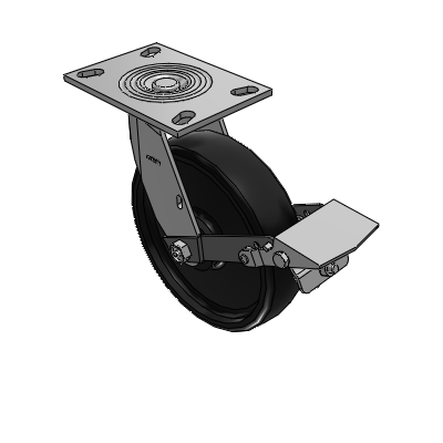 4 Series 2 Inch Wide Top Plate Swivel Caster with 8 x 2 Endura Solid Elastomer Wheel and Tread Lock Brake