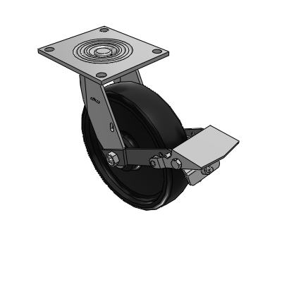 4 Series 2 Inch Wide Top Plate Swivel Caster with 8 x 2 Endura Solid Elastomer Wheel and Tread Lock Brake