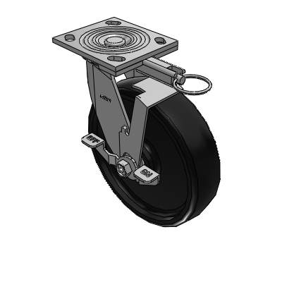 4 Series 2 Inch Wide Top Plate Swivel Caster with 8 x 2 Endura Solid Elastomer Wheel and Top Lock Brake