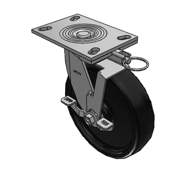 4 Series 2 Inch Wide Top Plate Swivel Caster with 8 x 2 Endura Solid Elastomer Wheel and Top Lock Brake