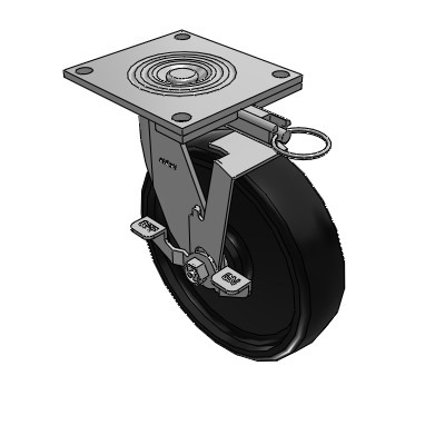 4 Series 2 Inch Wide Top Plate Swivel Caster with 8 x 2 Endura Solid Elastomer Wheel and Top Lock Brake