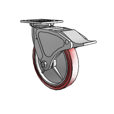 4 Series 1 1/2" Casters Top Plate Swivel Zinc with 8 x 1.5 Polyurethane HI-TECH Wheel and Total Lock Brake