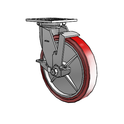 4 Series 1 1/2" Casters Top Plate Swivel Zinc with 8 x 1.5 Polyurethane HI-TECH Wheel and Top Lock Brake