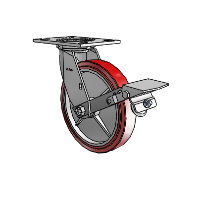 4 Series 1 1/2" Casters Top Plate Swivel Zinc with 8 x 1.5 Polyurethane HI-TECH Wheel and Tread Lock Brake