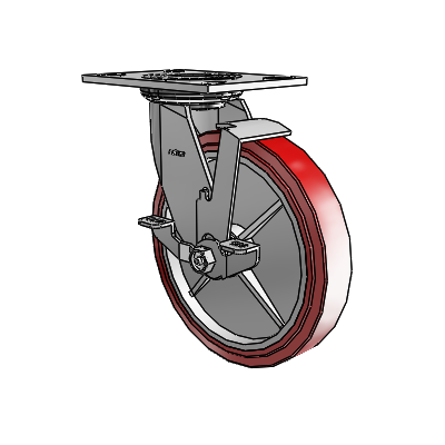 4 Series 1 1/2" Casters Top Plate Swivel Zinc with 8 x 1.5 Polyurethane HI-TECH Wheel and Top Lock Brake