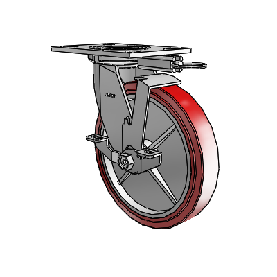 4 Series 1 1/2" Casters Top Plate Swivel Zinc with 8 x 1.5 Polyurethane HI-TECH Wheel and Top Lock Brake