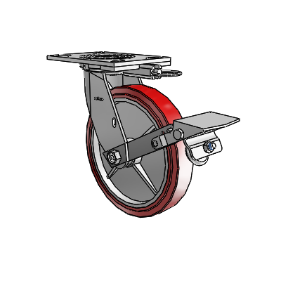 4 Series 1 1/2" Casters Top Plate Swivel Zinc with 8 x 1.5 Polyurethane HI-TECH Wheel and Tread Lock Brake