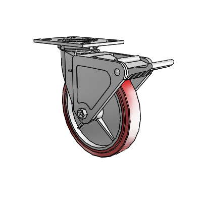 4 Series 1 1/2" Casters Top Plate Swivel Zinc with 8 x 1.5 Polyurethane HI-TECH Wheel and Tech Lock Brake