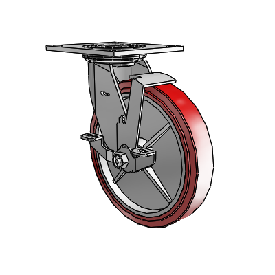 4 Series 1 1/2" Casters Top Plate Swivel Zinc with 8 x 1.5 Polyurethane HI-TECH Wheel and Top Lock Brake