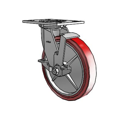 4 Series 1 1/2" Casters Top Plate Swivel Zinc with 8 x 1.5 Polyurethane HI-TECH Wheel and Top Lock Brake