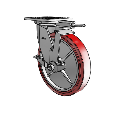 4 Series 1 1/2" Casters Top Plate Swivel Zinc with 8 x 1.5 Polyurethane HI-TECH Wheel and Top Lock Brake