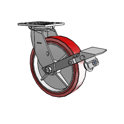 4 Series 2 Inch Wide Top Plate Swivel Caster with 8 x 2 Polyurethane HI-TECH Wheel and Tread Lock Brake