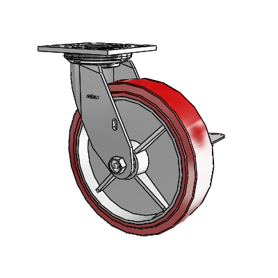4 Series 2 Inch Wide Top Plate Swivel Caster with 8 x 2 Polyurethane HI-TECH Wheel and Side Lock Brake