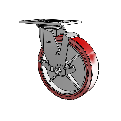 4 Series 2 Inch Wide Top Plate Swivel Caster with 8 x 2 Polyurethane HI-TECH Wheel and Top Lock Brake