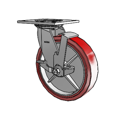 4 Series 2 Inch Wide Top Plate Swivel Caster with 8 x 2 Polyurethane HI-TECH Wheel and Top Lock Brake