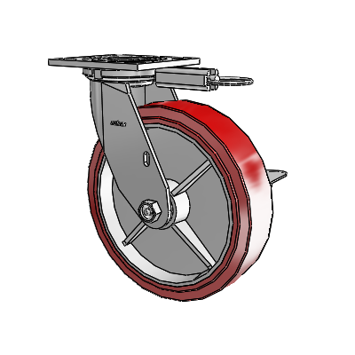 4 Series 2 Inch Wide Top Plate Swivel Caster with 8 x 2 Polyurethane HI-TECH Wheel and Side Lock Brake