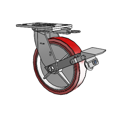 4 Series 2 Inch Wide Top Plate Swivel Caster with 8 x 2 Polyurethane HI-TECH Wheel and Tread Lock Brake