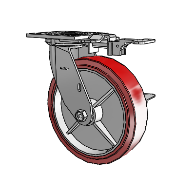 4 Series 2 Inch Wide Top Plate Swivel Caster with 8 x 2 Polyurethane HI-TECH Wheel and Side Lock Brake