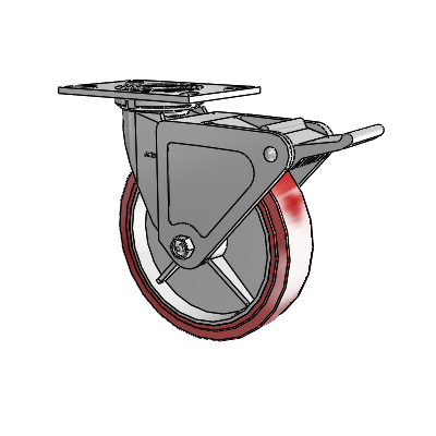 4 Series 2 Inch Wide Top Plate Swivel Caster with 8 x 2 Polyurethane HI-TECH Wheel and Tech Lock Brake