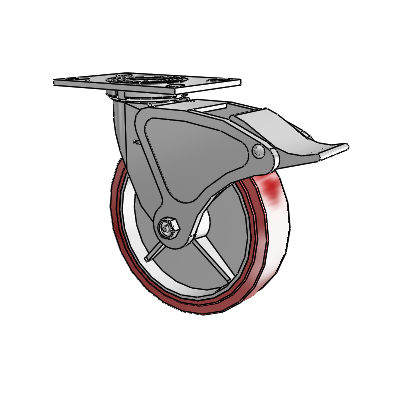 4 Series 2 Inch Wide Top Plate Swivel Caster with 8 x 2 Polyurethane HI-TECH Wheel and Total Lock Brake