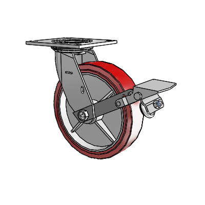 4 Series 2 Inch Wide Top Plate Swivel Caster with 8 x 2 Polyurethane HI-TECH Wheel and Tread Lock Brake