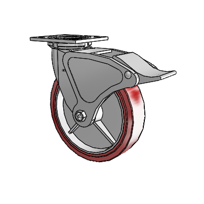 4 Series 2 Inch Wide Top Plate Swivel Caster with 8 x 2 Polyurethane HI-TECH Wheel and Total Lock Brake