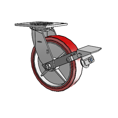 4 Series 2 Inch Wide Top Plate Swivel Caster with 8 x 2 Polyurethane HI-TECH Wheel and Tread Lock Brake