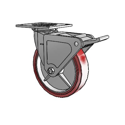 4 Series 2 Inch Wide Top Plate Swivel Caster with 8 x 2 Polyurethane HI-TECH Wheel and Tech Lock Brake