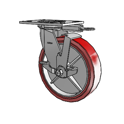4 Series 2 Inch Wide Top Plate Swivel Caster with 8 x 2 Polyurethane HI-TECH Wheel and Top Lock Brake