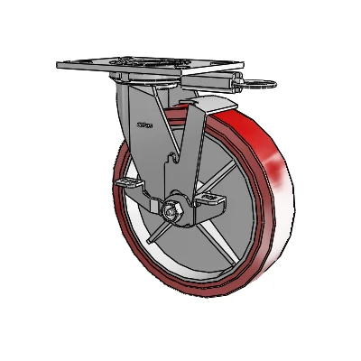 4 Series 2 Inch Wide Top Plate Swivel Caster with 8 x 2 Polyurethane HI-TECH Wheel and Top Lock Brake