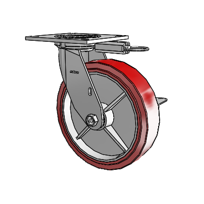 4 Series 2 Inch Wide Top Plate Swivel Caster with 8 x 2 Polyurethane HI-TECH Wheel and Side Lock Brake